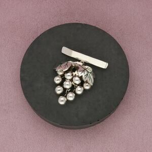 taxco mexico sterling silver vintage beaded grape bunch brooch